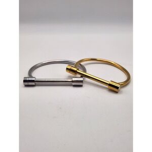 Kinsley Armelle Screw Bar‎ Cuff Bracelet Set Gold Silver Tone Minimalist Bangle